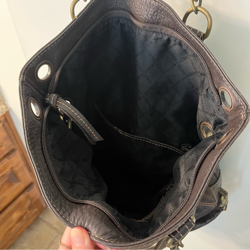 BCBGMAXAZRIA hobo brown leather bag purse satchel 2 ways to wear w/metal accents - Picture 12 of 12